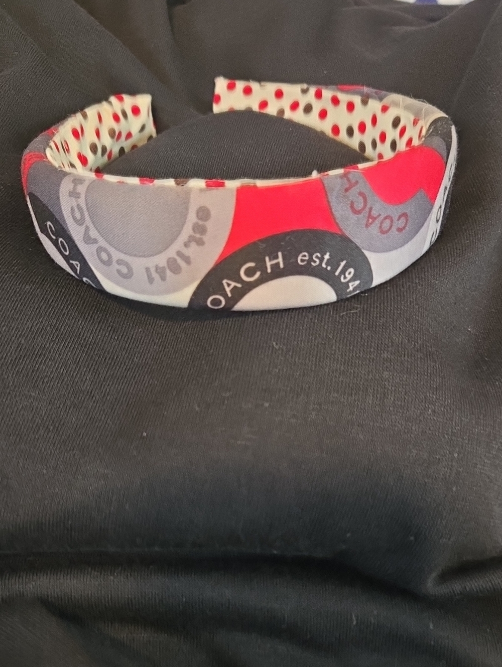 Fashion Handmade Red & Gray Logo Padded Headband